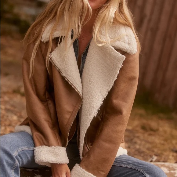 Gentle Fawn Jackets & Blazers - Gentle Fawn Sherpa-Lined Suede Aviator Jacket in Tan